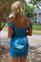 Bodycon Off the Shoulder Turquoise Homecoming Dress with Ruched PD528 by pgmdress
