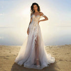 Bohemia Off Shoulder Wedding Dresses Women's Elegant Sleeveless Retro Sweet Lace Decal A-Line Backless Bridal Gowns Vestidos De by payinti