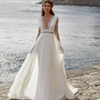 Wedding Dresses A-Line V-Neck Bridal Gowns Long Sleeves Chiffon And Satin Robes For Formal Party 2024 Vestidos De Novia by payinti