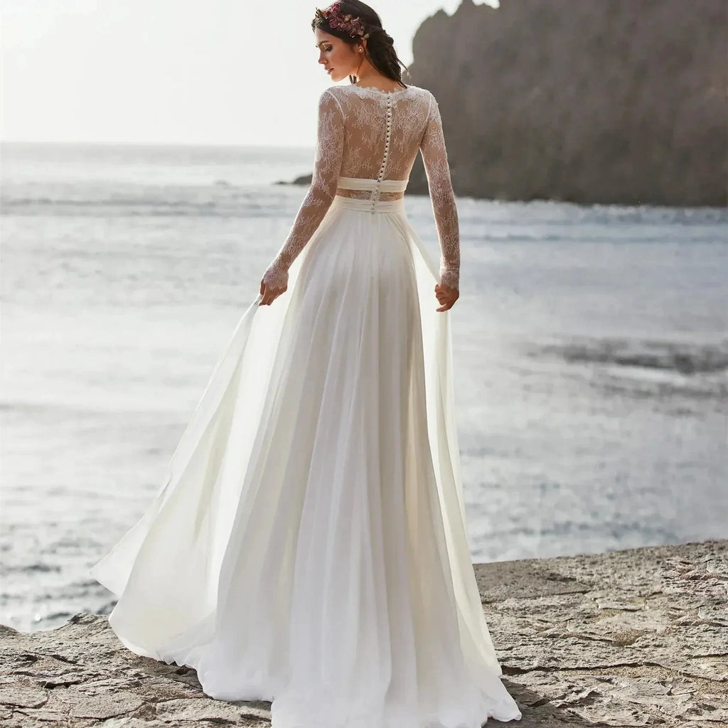 Wedding Dresses A-Line V-Neck Bridal Gowns Long Sleeves Chiffon And Satin Robes For Formal Party 2024 Vestidos De Novia by payinti