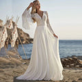Bohemian A Line Chiffon Wedding Dresses 2024 V Neck Long Sleeve Lace Applique Backless For Women Bridal Gown Vestidos De Novia by payinti
