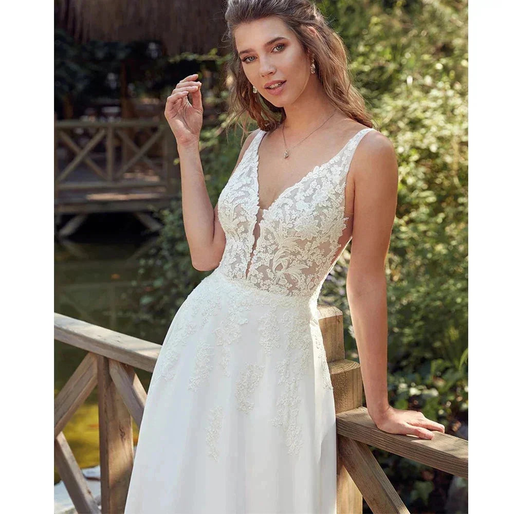 Bohemian Sexy Off Shoulder Sleeveless Beach Mopping Wedding Dresses Lace Appliques V-neck Backless Fascinating Bridal Gowns 2023 by payinti