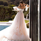 Bohemian Tulle Applique A-Line Wedding Dress With Detachable Sleeves Bridal Gownes Elegant Women's Formal Wedding Dresse Vestido by payinti