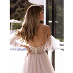 Bohemian Tulle Applique A-Line Wedding Dress With Detachable Sleeves Bridal Gownes Elegant Women's Formal Wedding Dresse Vestido by payinti