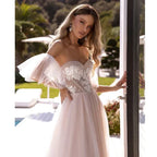 Bohemian Tulle Applique A-Line Wedding Dress With Detachable Sleeves Bridal Gownes Elegant Women's Formal Wedding Dresse Vestido by payinti