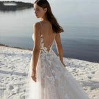 Bohemian Wedding Dresses Women's Sexy Backless Lace Applique Sleeveless V-Neck A-Line Princess Bridal Gowns Formal Beach Party by payinti