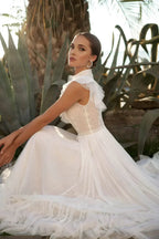 High Neck Sleeveless Wedding Dresses Lace Appliques A Line فساتين السهرة Sweep Train Bohemian New Vestidos De Novia by payinti