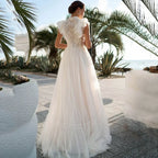 High Neck Sleeveless Wedding Dresses Lace Appliques A Line فساتين السهرة Sweep Train Bohemian New Vestidos De Novia by payinti
