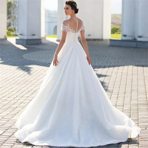 Boho Lace Appliques Wedding Dresses A Line Fuffy Tulle Ball Gowns Sexy Sleeveless Woman's Formal Beach Party Vestido De Novia