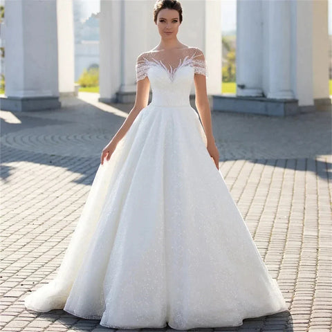 Boho Lace Appliques Wedding Dresses A Line Fuffy Tulle Ball Gowns Sexy Sleeveless Woman's Formal Beach Party Vestido De Novia
