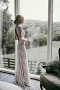 Boho High Neckline Long Sleeves Lace Wedding Dresses Rustic Wedding WD594 by pgmdress