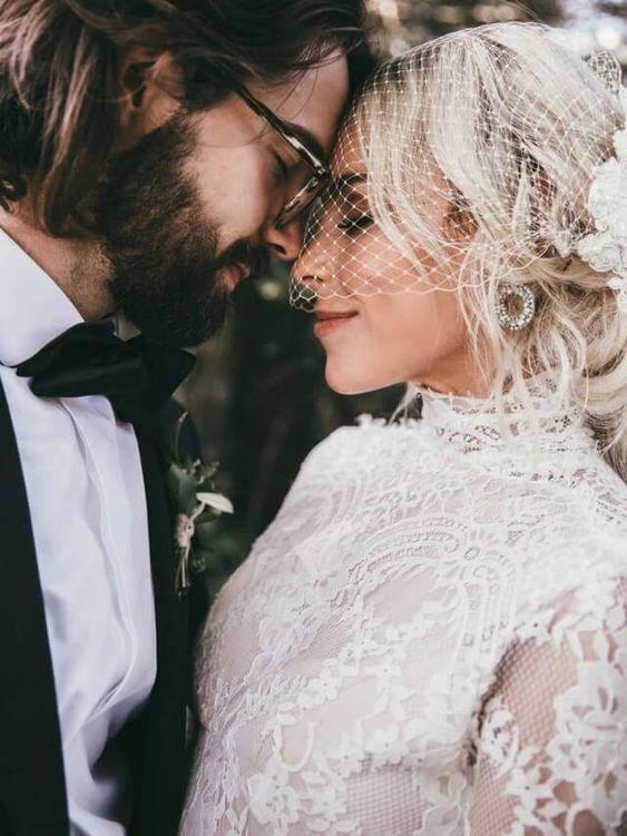 Boho High Neckline Long Sleeves Lace Wedding Dresses Rustic Wedding WD594 by pgmdress