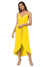 Numbersea Spaghetti Chiffon V Neck Bridesmaid Dress Mid-Length Slit Formal Prom Dress Homecoming Dress 2803 by numbersea