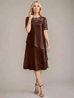 A-Line Scoop Knee-Length Mother of the Bride Dress With Applique & Sequins by Dreamylily