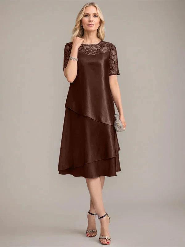 A-Line Scoop Knee-Length Mother of the Bride Dress With Applique & Sequins by Dreamylily