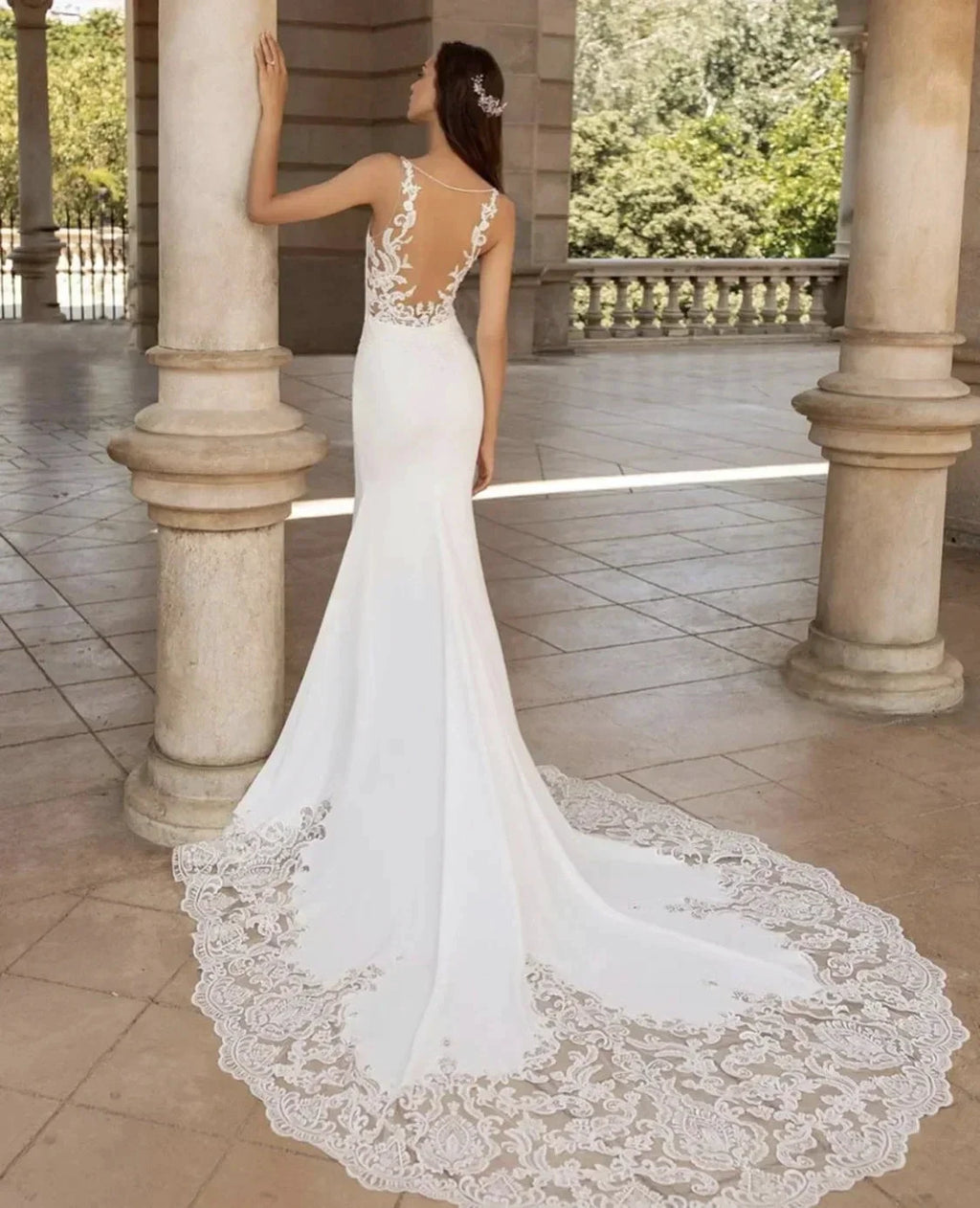 Brush Train Mermaid Wedding Dresses Sexy Depp V-neck Vestidos De Novia Sleeveless Appliques Vestido De Noiva by payinti