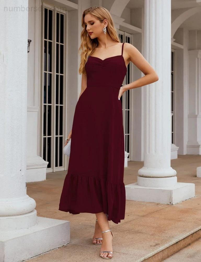 Numbersea Spaghetti Strap Chiffon Bridesmaid Dress Ankle Length Formal A Line Cocktail Party Homecoming Dress for Juniors SEA28028 by numbersea