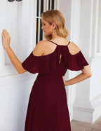 Numbersea Chiffon Cold Shoulder Long Bridesmaid Dresses Plus Size Formal Prom Gowns for Women Party Wedding SEA28070 by numbersea