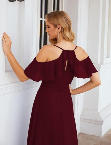 Numbersea Chiffon Cold Shoulder Long Bridesmaid Dresses Plus Size Formal Prom Gowns for Women Party Wedding  SEA28070