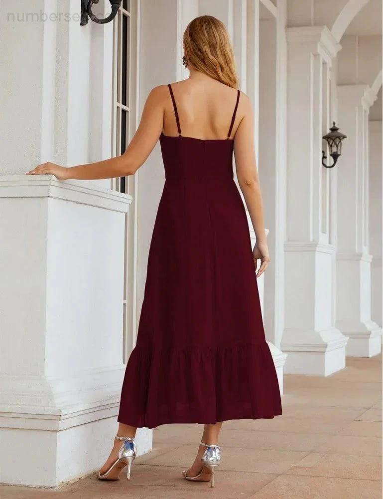 Numbersea Spaghetti Strap Chiffon Bridesmaid Dress Ankle Length Formal A Line Cocktail Party Homecoming Dress for Juniors SEA28028 by numbersea