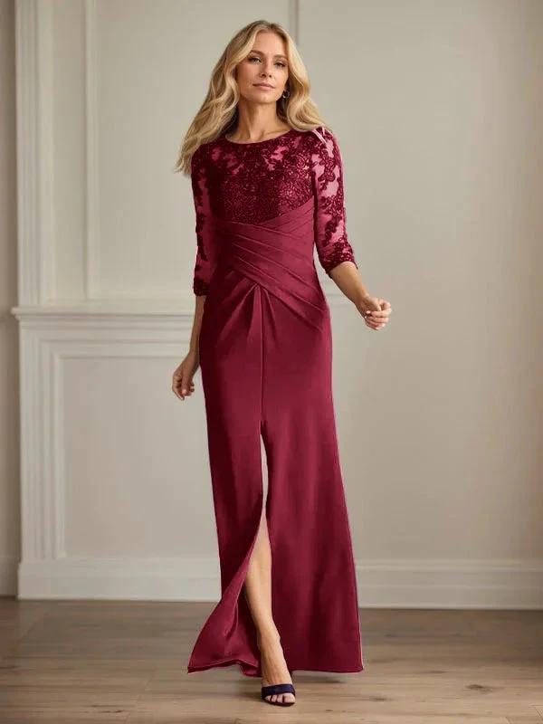 Plum Sheath Lace Stretch Crepe Mother of the Bride Dress by Dreamylily