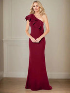 A-line One Shoulder Floor-Length Chiffon Mother of the Bride Dress With Ruffles by Dreamylily