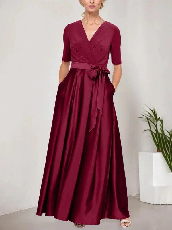 Surplice Neckline Ballgown with Full Satin Skirt & Jersey Bodice by Dreamylily