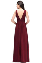 Burgundy Chiffon Sheath V Neck Long Evening Dresses by misshow.com