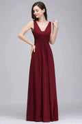 Burgundy Chiffon Sheath V Neck Long Evening Dresses by misshow.com