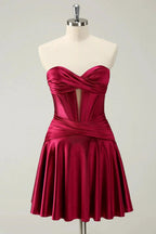 Cute Fuchsia A Line Sweetheart Criss Cross Corset Homecoming Dress with Ruffles by WEDTREND