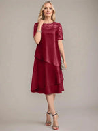 A-Line Scoop Knee-Length Mother of the Bride Dress With Applique & Sequins by Dreamylily