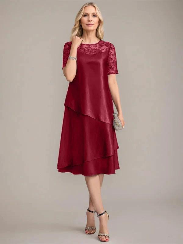 A-Line Scoop Knee-Length Mother of the Bride Dress With Applique & Sequins by Dreamylily
