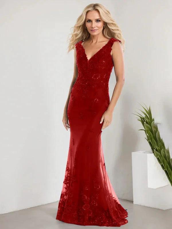 A-line V-Neck Floor-Length Lace Chiffon Mother of the Bride Dress With Applique Sequins Mermaid Dresses by Dreamylily