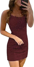 Short Column Blue Lace Spaghetti Straps Sleeveless Prom Dresses by misshow.com