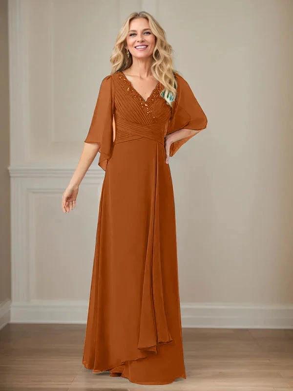A-Line V-Neck Long Sequins Chiffon Mother Dress by Dreamylily