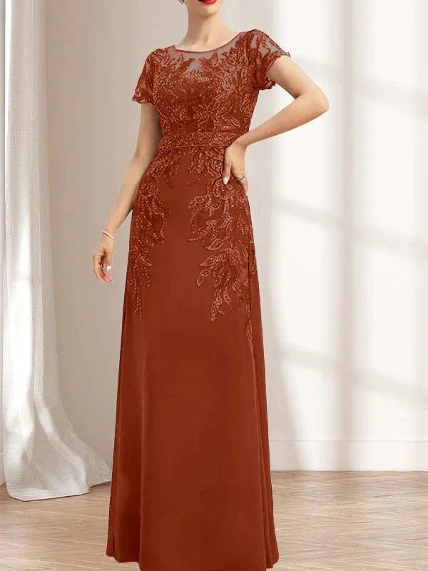 Sheath/Column Scoop Illusion Floor-Length Lace Chiffon Mother of the Bride Dress With Sequins by Dreamylily