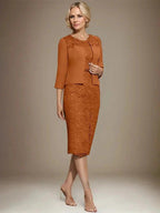 Sheath/Column Scoop Knee-Length Chiffon Lace Mother of the Bride Dress With Beading by Dreamylily