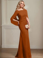 Trumpet/Mermaid Boat Neck Floor-Length Chiffon Mother of the Bride Dress With Pleated by Dreamylily