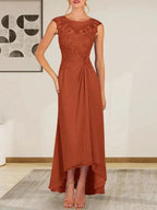 Champagne A-Line Scoop Lace Chiffon Dress by Dreamylily