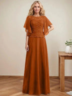 A-line Scoop Illusion Floor-Length Lace Chiffon Mother of the Bride Dress With Sequins by Dreamylily