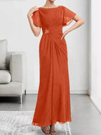 A-line Scoop Ankle-Length Chiffon Mother of the Bride Dress With Beading Pleated by Dreamylily