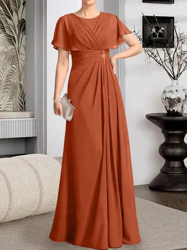A-line Scoop Floor-Length Chiffon Mother of the Bride Dress With Pleated Beading by Dreamylily