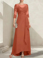 A-line Scoop Illusion Asymmetrical Lace Chiffon Mother of the Bride Dress With Sequins Cascading Ruffles by Dreamylily