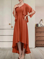 A-line V-Neck Asymmetrical Chiffon Mother of the Bride Dress With Beading Sequins by Dreamylily