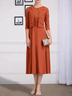 A-line Scoop Tea-Length Chiffon Mother of the Bride Dress With Pleated by Dreamylily