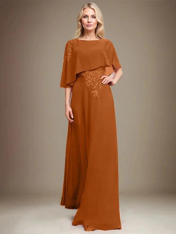 A-line Scoop Floor-Length Chiffon Lace Mother of the Bride Dress With Sequins Beading by Dreamylily