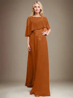 A-line Scoop Floor-Length Chiffon Lace Mother of the Bride Dress With Sequins Beading by Dreamylily