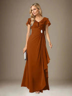 Stormy A-Line V-Neck Ruched Chiffon Dress by Dreamylily
