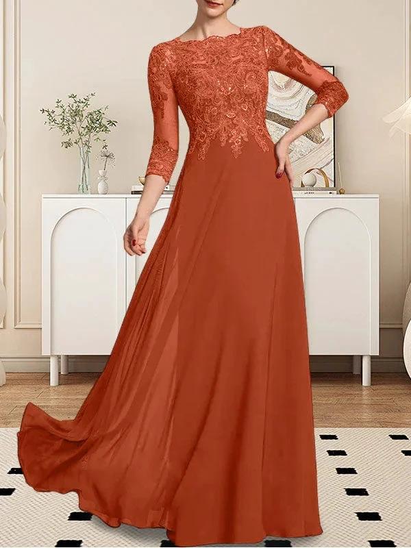 A-line Scoop Floor-Length Lace Chiffon Mother of the Bride Dress With Sequins by Dreamylily