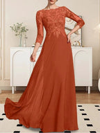 A-line Scoop Floor-Length Lace Chiffon Mother of the Bride Dress With Sequins by Dreamylily